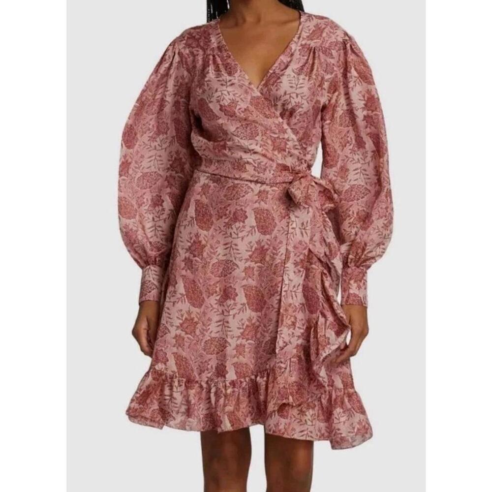 Hannah Artwear Silk Dress US 4/0 Pink Floral Annabel Wrap Mini‎ Dress